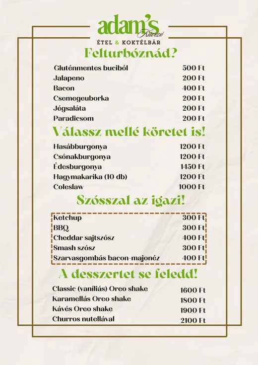 Extrák, köretek, szószok és desszertek