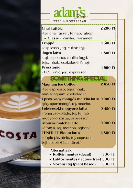 Chai latte és special kávék